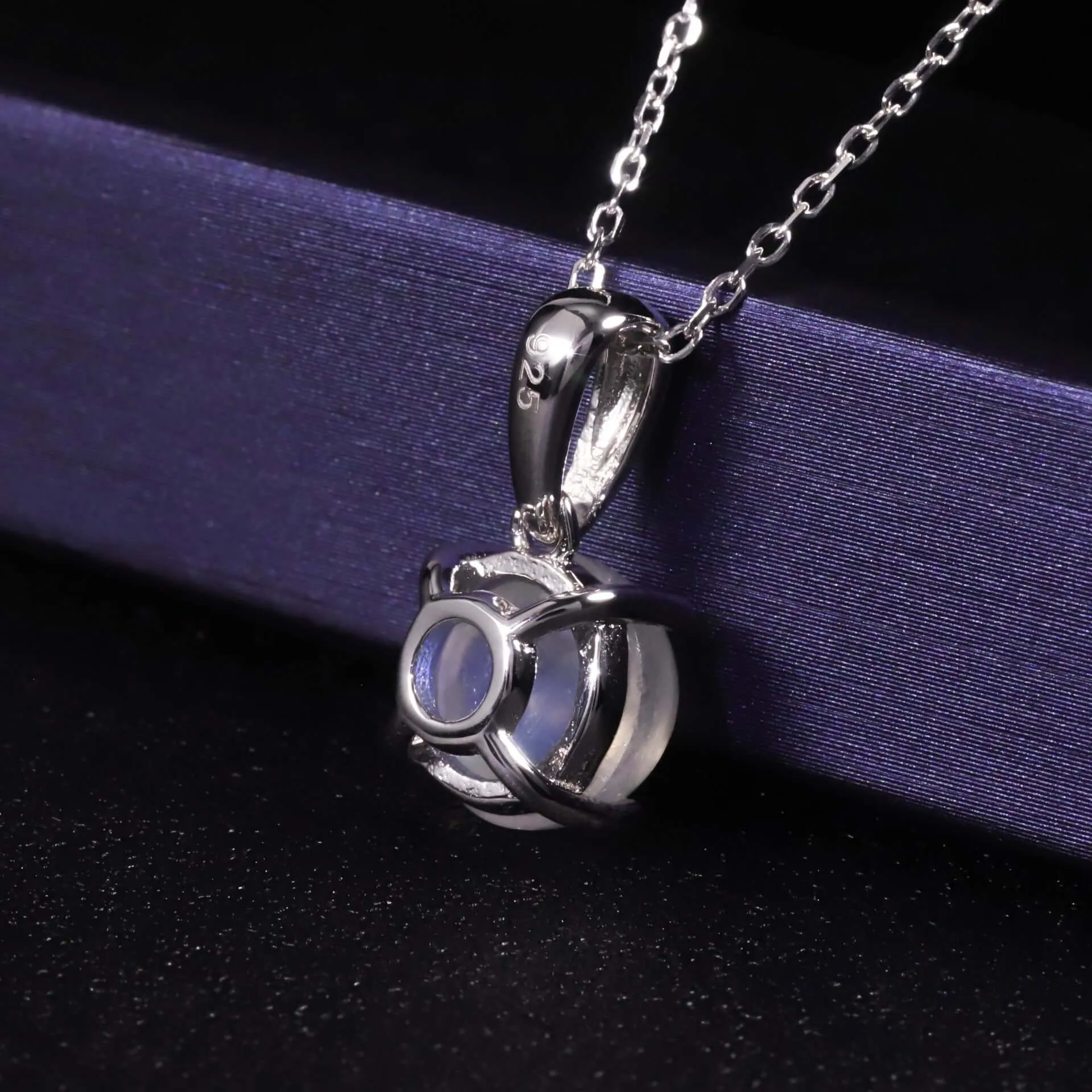 925 Silver Round Blue Moonstone Necklace