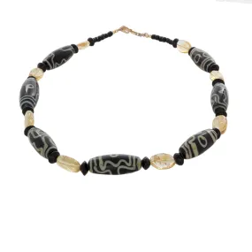 African Black Glass Dzi Beads with Citrine Necklace
