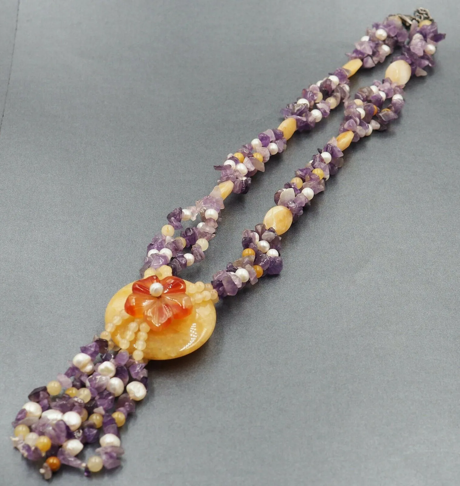 Amethyst, Freshwater Pearl & Glass Necklace