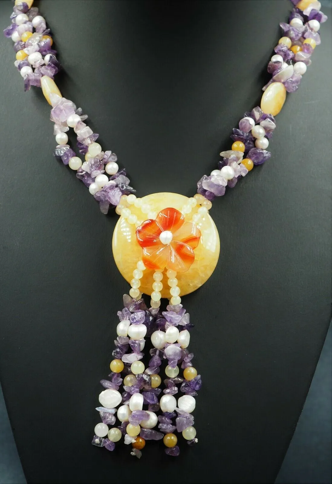 Amethyst, Freshwater Pearl & Glass Necklace