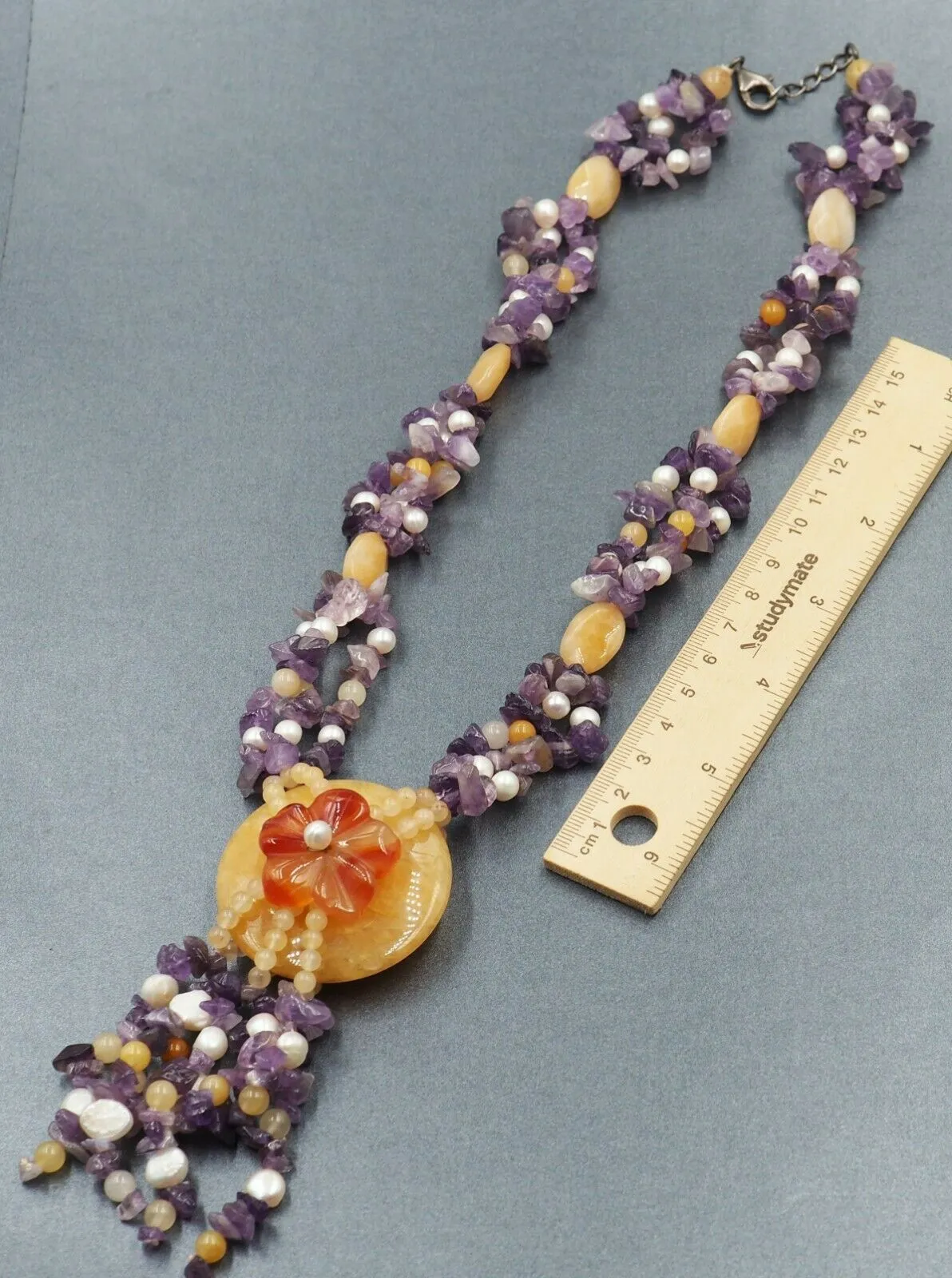 Amethyst, Freshwater Pearl & Glass Necklace