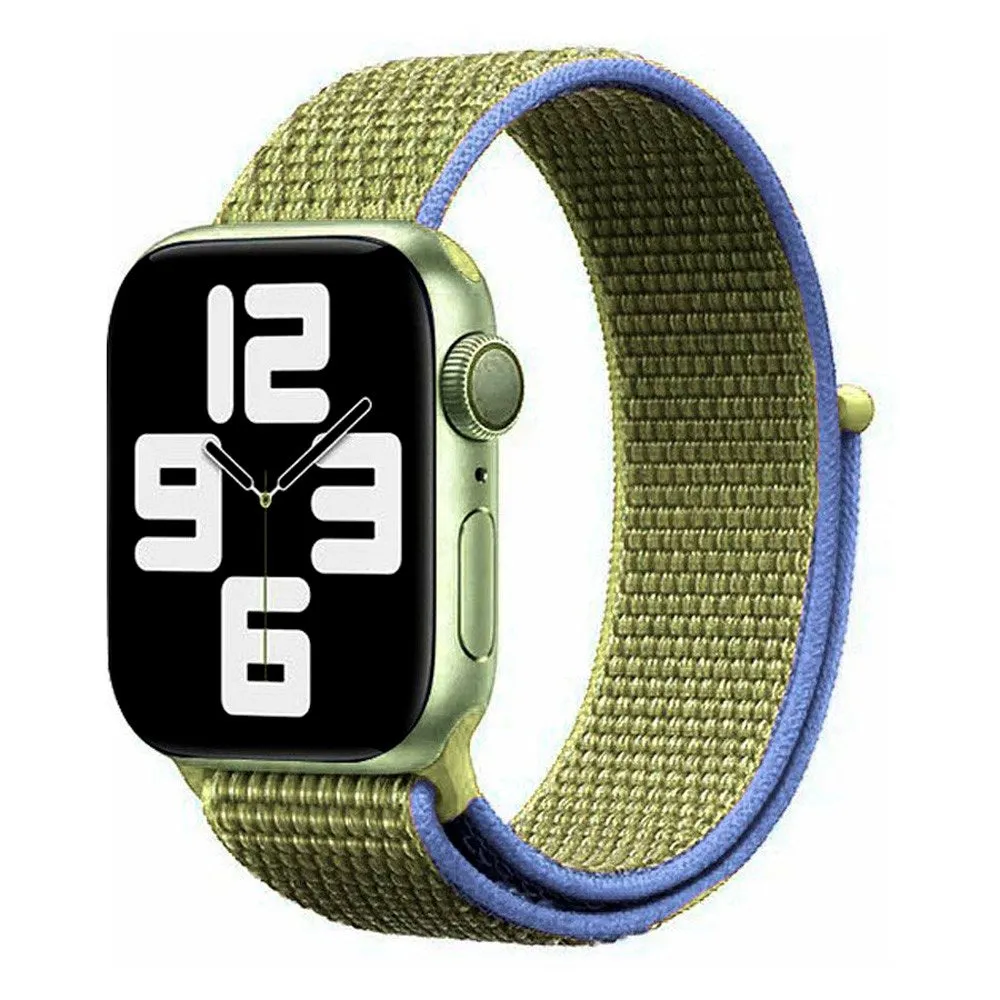 Apple Watch (38/40/SE/41/42mm) Lippa Nylon Rem - Grøn m. Lilla Kant