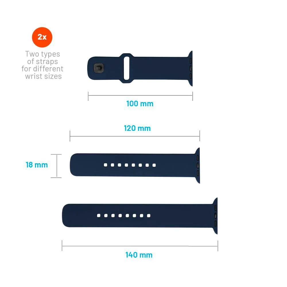 Apple Watch (42/44/SE/45/46/49mm) Fixed Sporty Silikone Rem Sæt - Blå