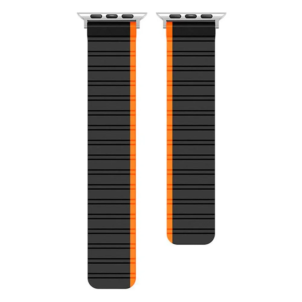 Apple Watch (42/44/SE/45/46/49mm) Lippa Magnetisk Silikone Multi Rem - Sort / Orange
