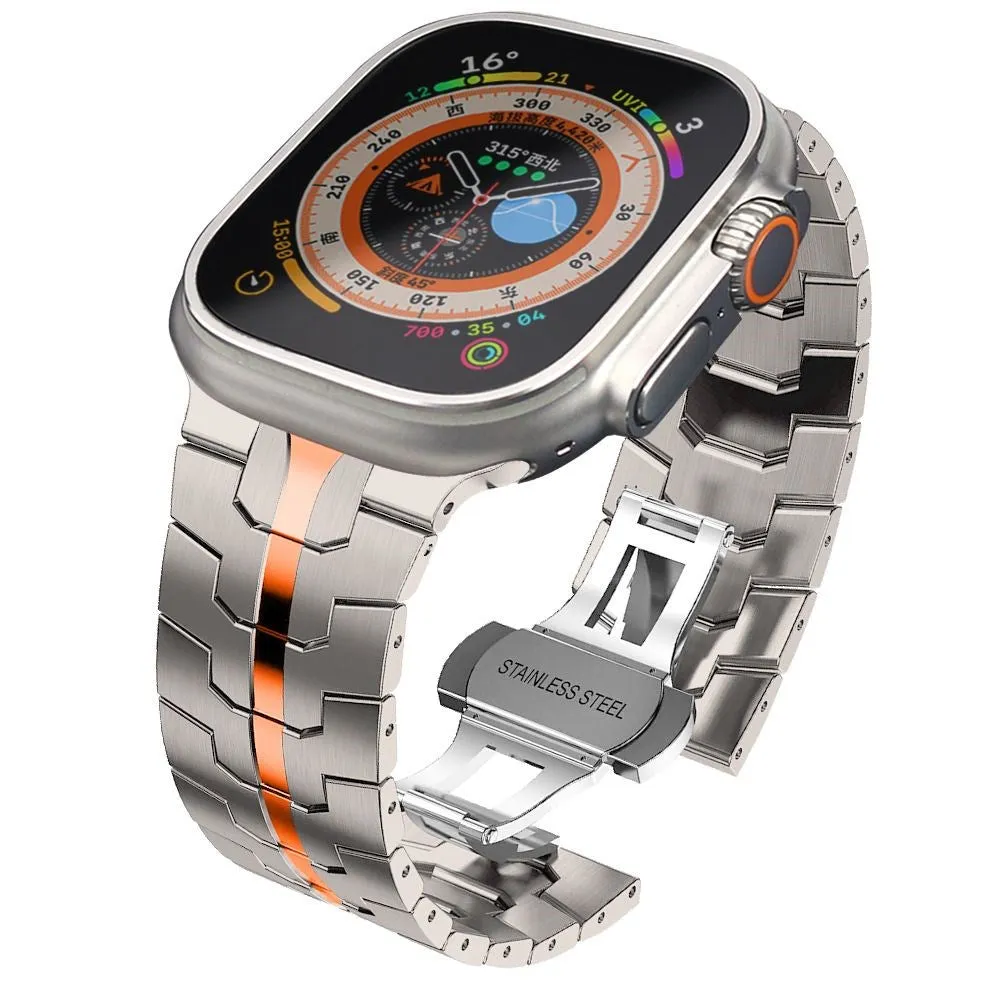 Apple Watch (42/44/SE/45/46/49mm) Tech-Protect Stainless Line Stål Rem - Titanium / Orange