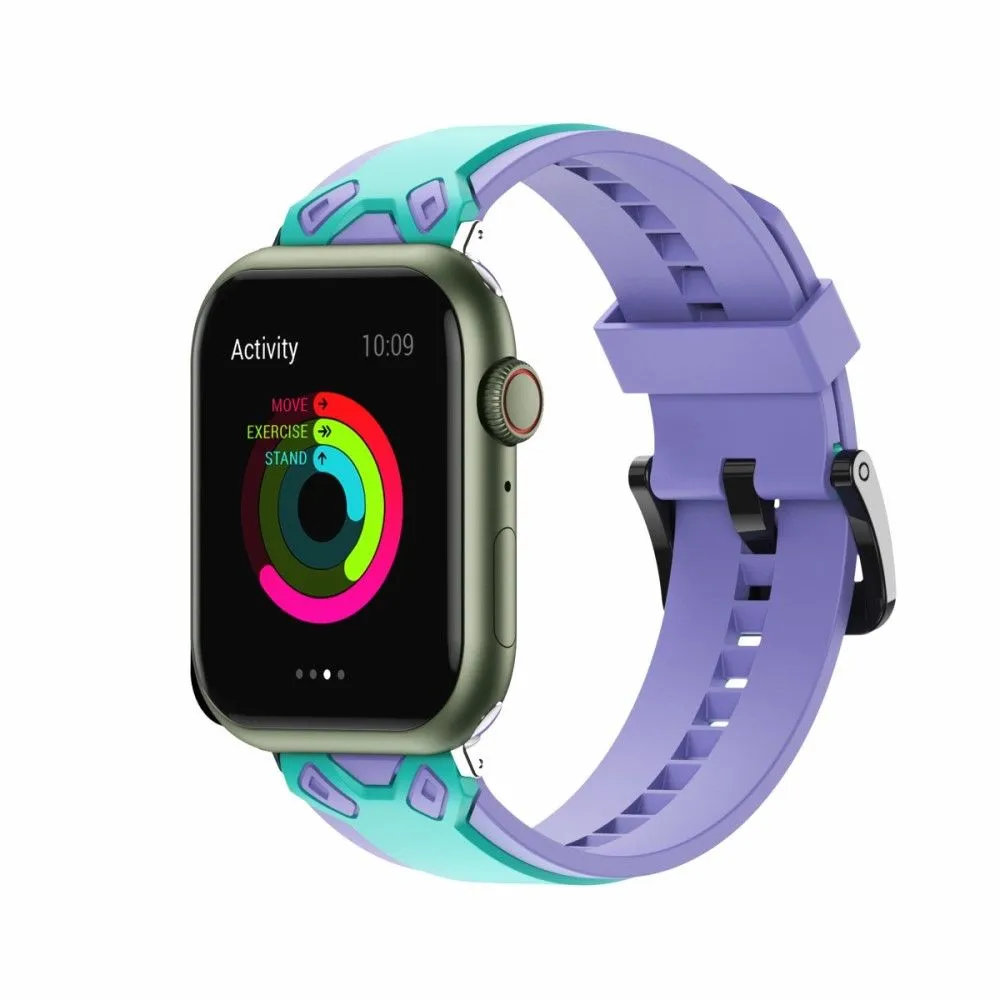 Apple Watch (45mm) color splice silicone watch strap - Teal Green / Lavender