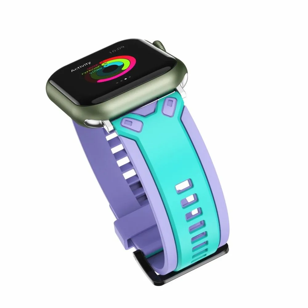 Apple Watch (45mm) color splice silicone watch strap - Teal Green / Lavender