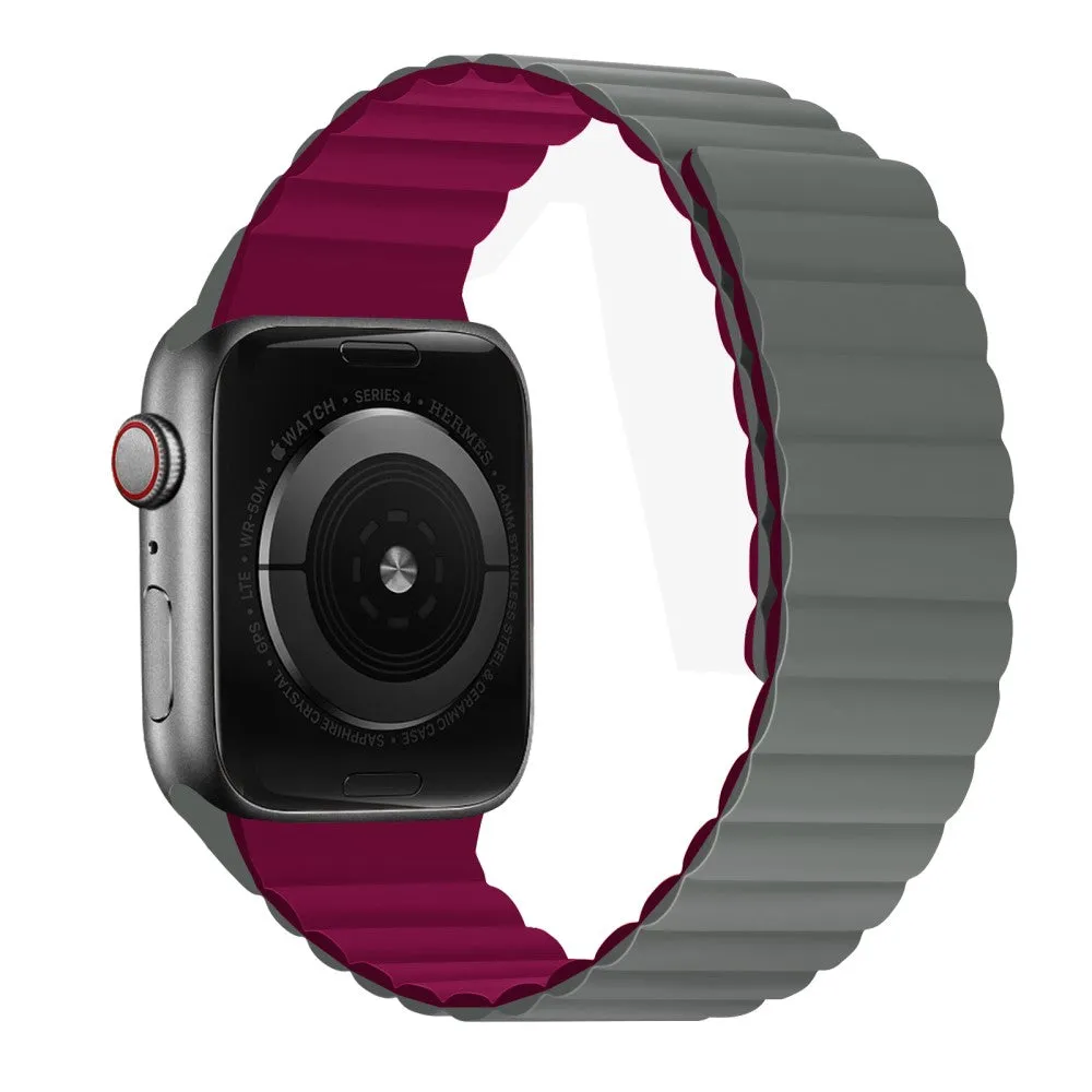 Apple Watch (45mm) dual color silicone watch strap - Grey / Wine Red