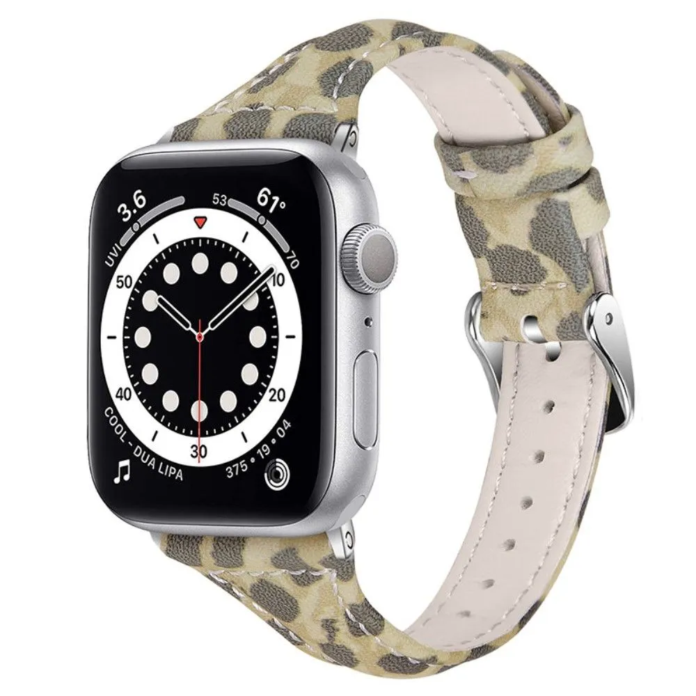 Apple Watch (45mm) leopard pattern cowhide genuine leather watch strap - Army Green Leopard
