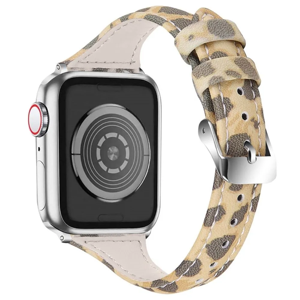 Apple Watch (45mm) leopard pattern cowhide genuine leather watch strap - Army Green Leopard