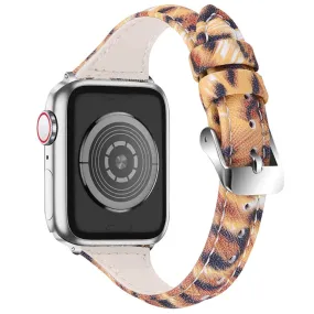 Apple Watch (45mm) leopard pattern cowhide genuine leather watch strap - Brown / Black Leopard
