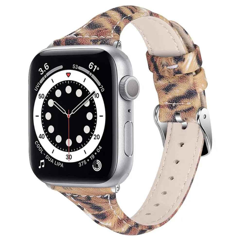 Apple Watch (45mm) leopard pattern cowhide genuine leather watch strap - Brown / Black Leopard