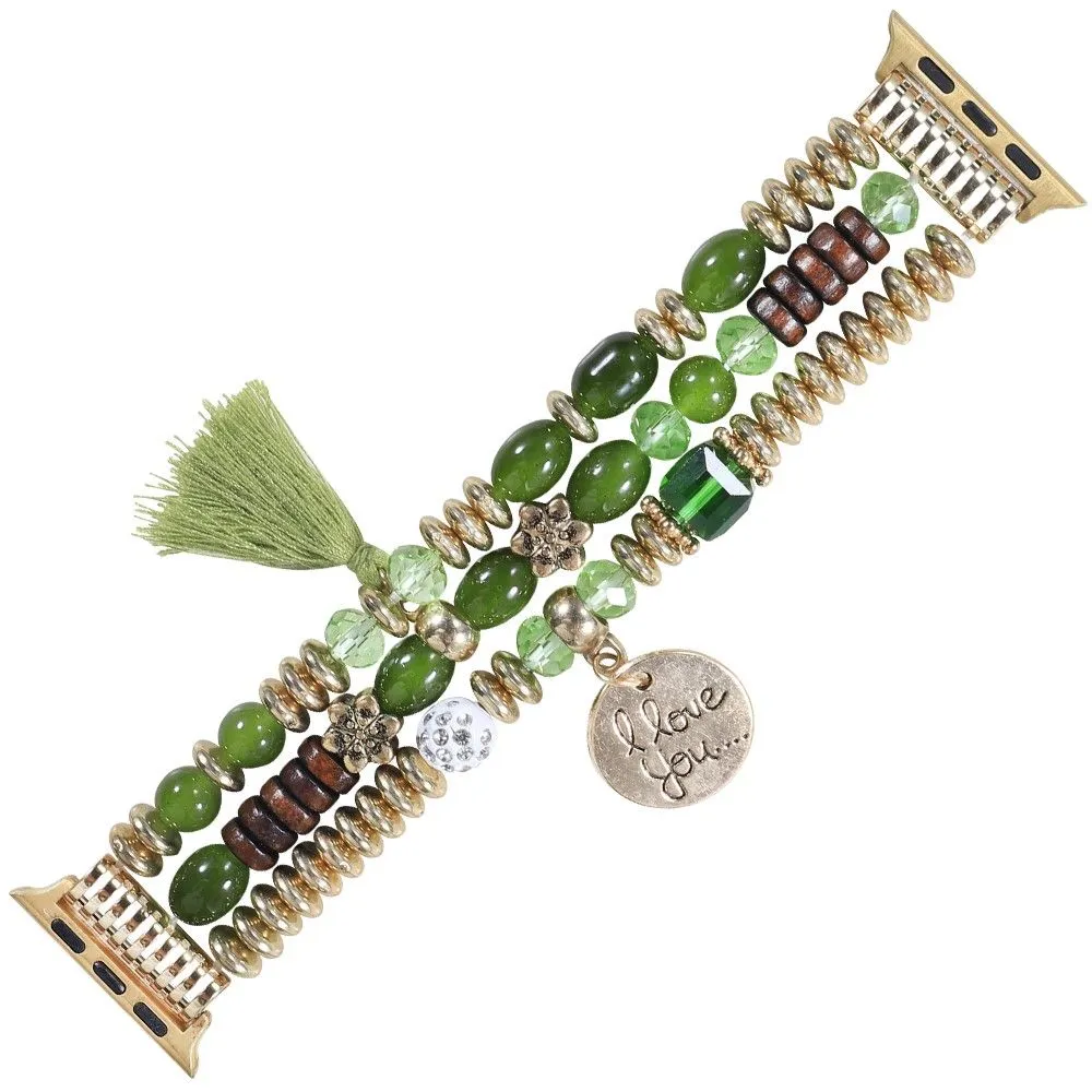Apple Watch (45mm) tassel pearls décor watch strap - Green