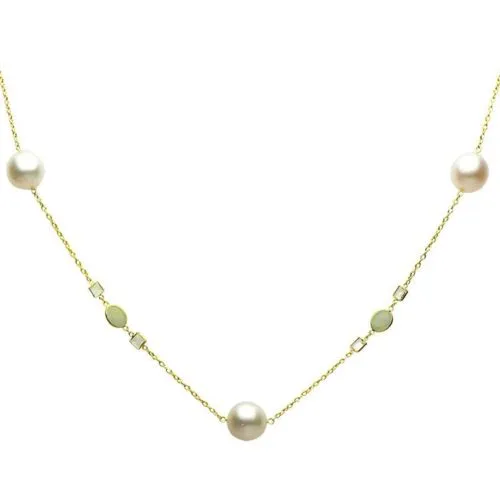 AQUAMARINE TOPAZ & SOUTH SEA PEARL 18K YELLOW GOLD BY THE YARD TIN CUP NECKLACE