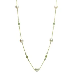 AQUAMARINE TOPAZ & SOUTH SEA PEARL 18K YELLOW GOLD BY THE YARD TIN CUP NECKLACE