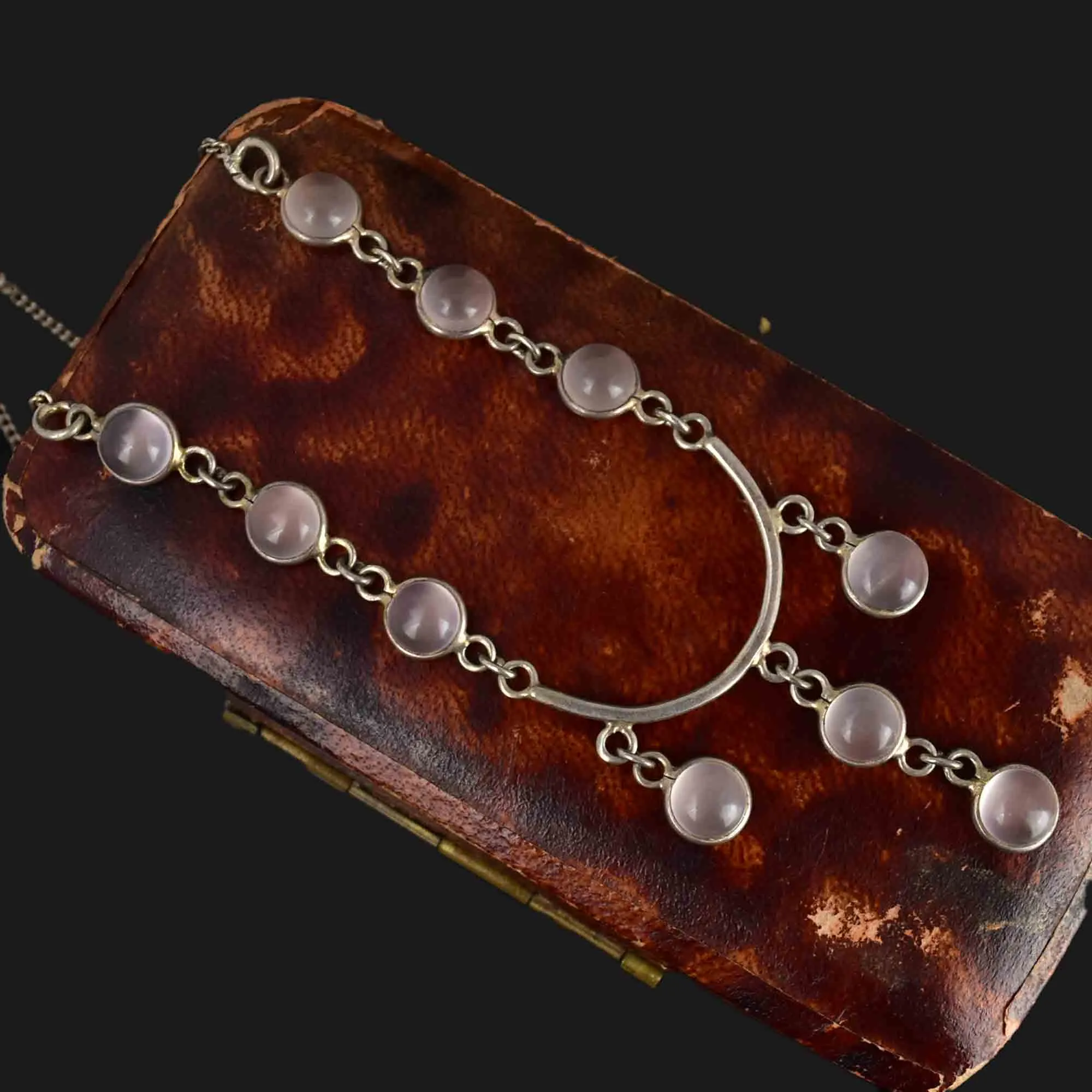 Art Deco Style Sterling Silver Moonstone Drop Necklace