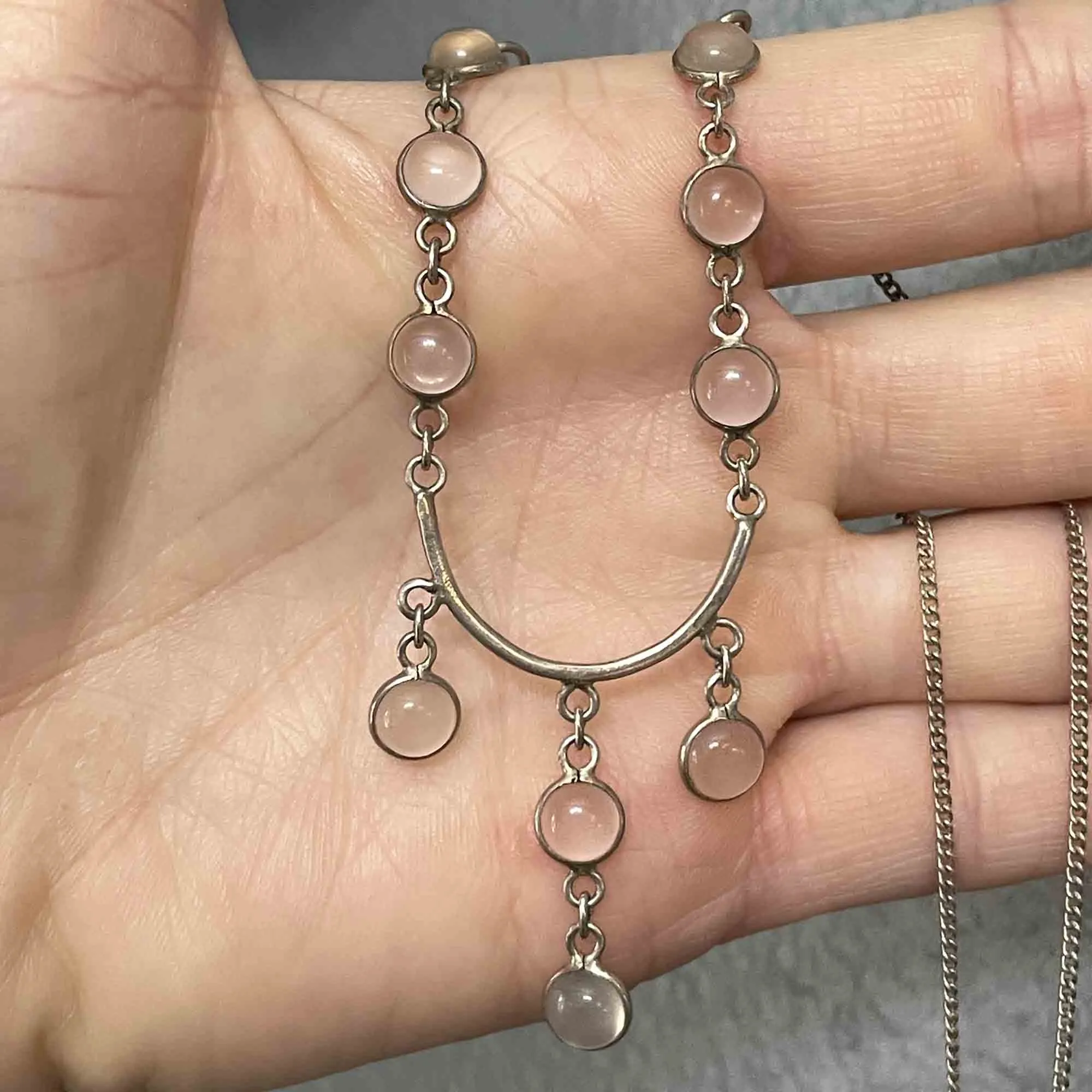 Art Deco Style Sterling Silver Moonstone Drop Necklace