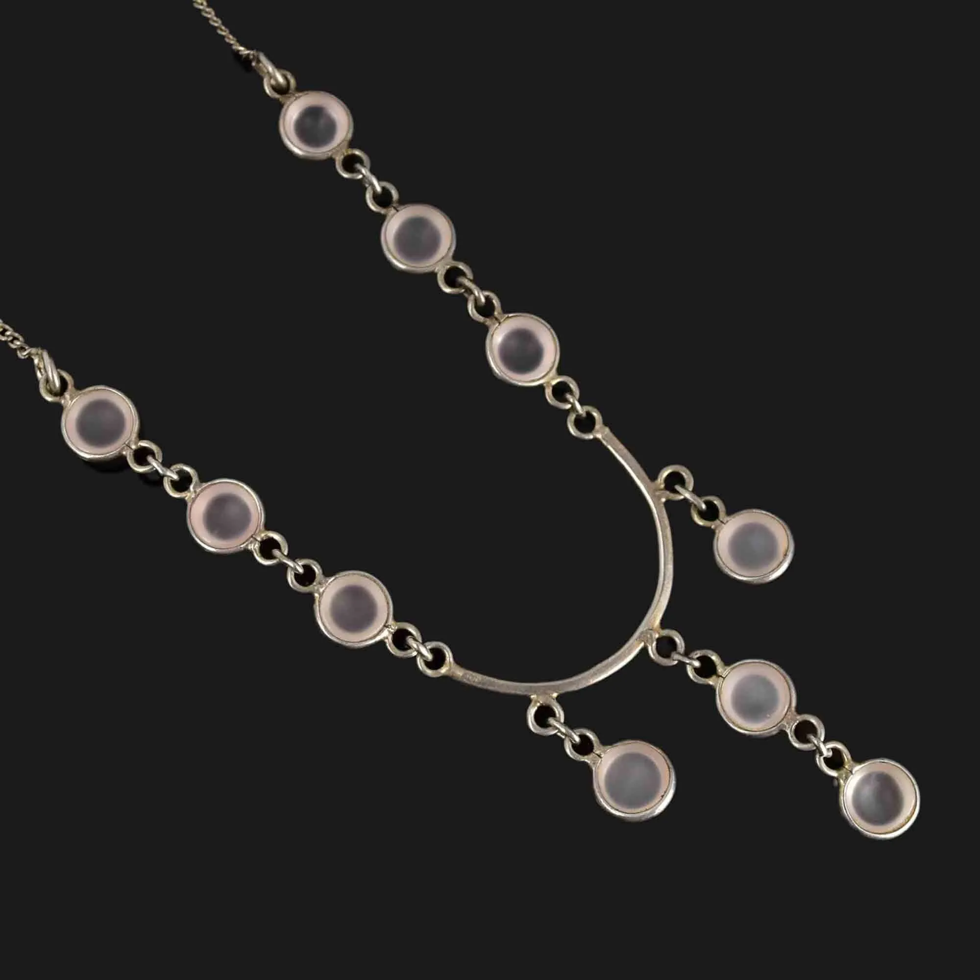 Art Deco Style Sterling Silver Moonstone Drop Necklace