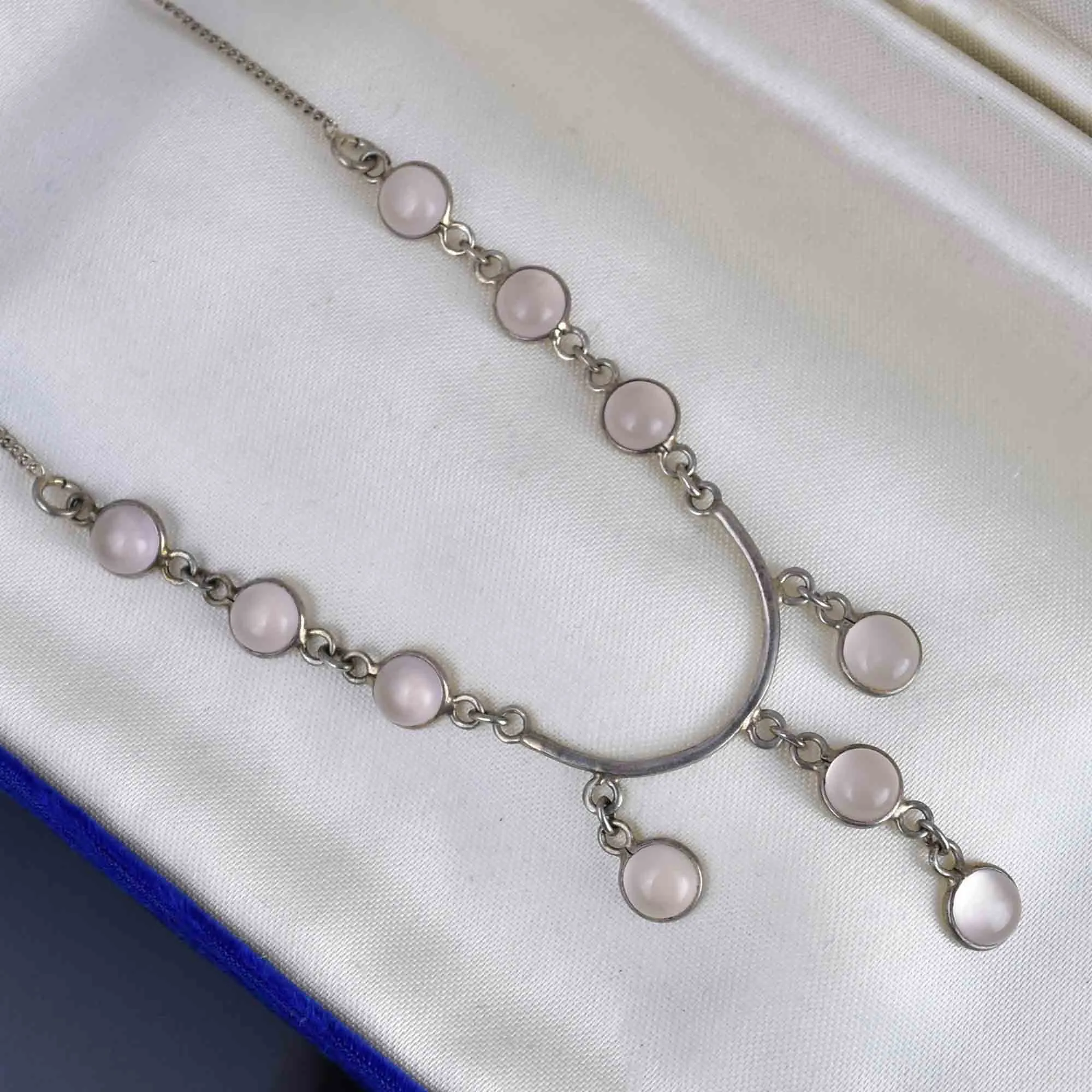 Art Deco Style Sterling Silver Moonstone Drop Necklace