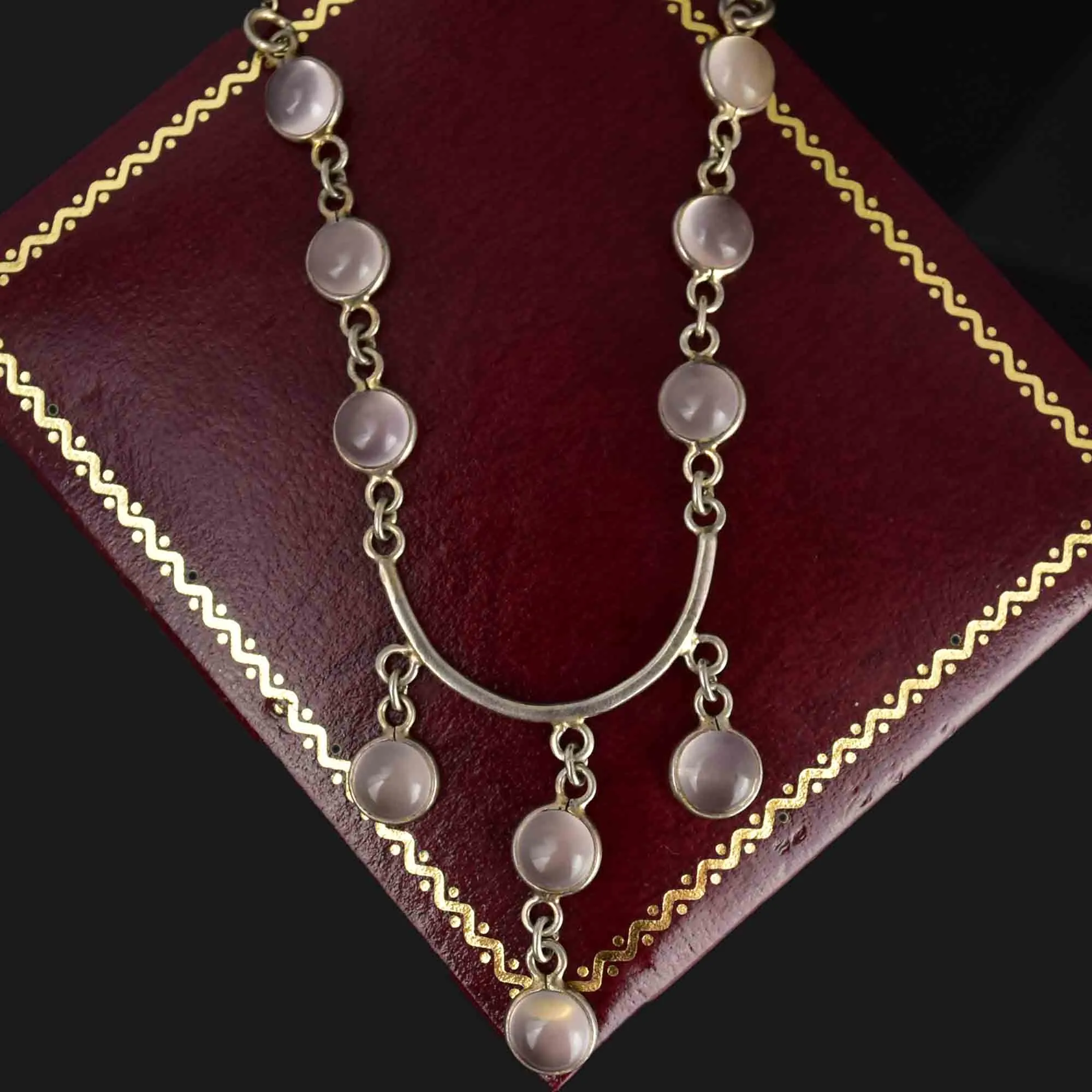 Art Deco Style Sterling Silver Moonstone Drop Necklace
