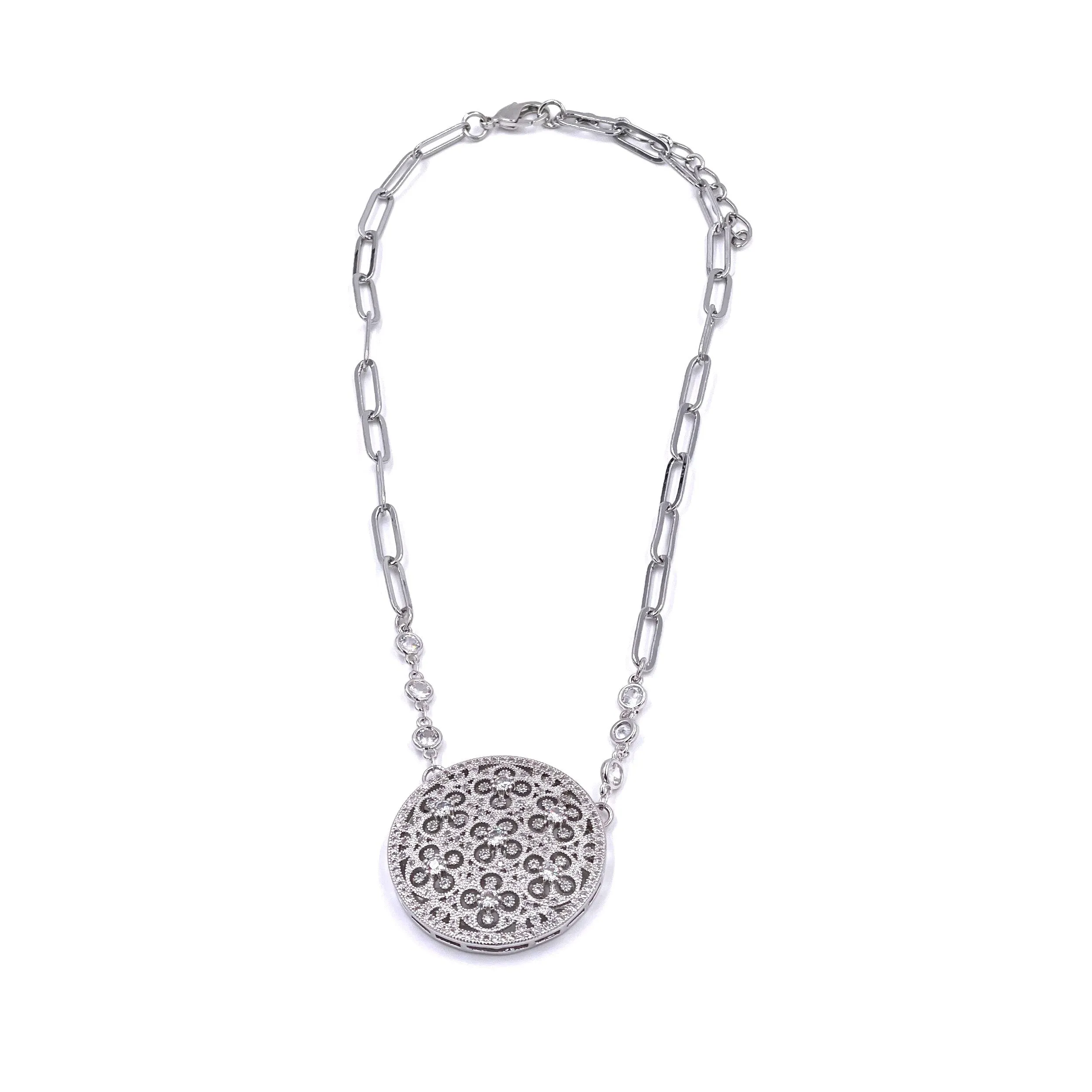 Ashley Gold Stainless Steel Open CZ Inlay Art Deco CZ Chain Necklace