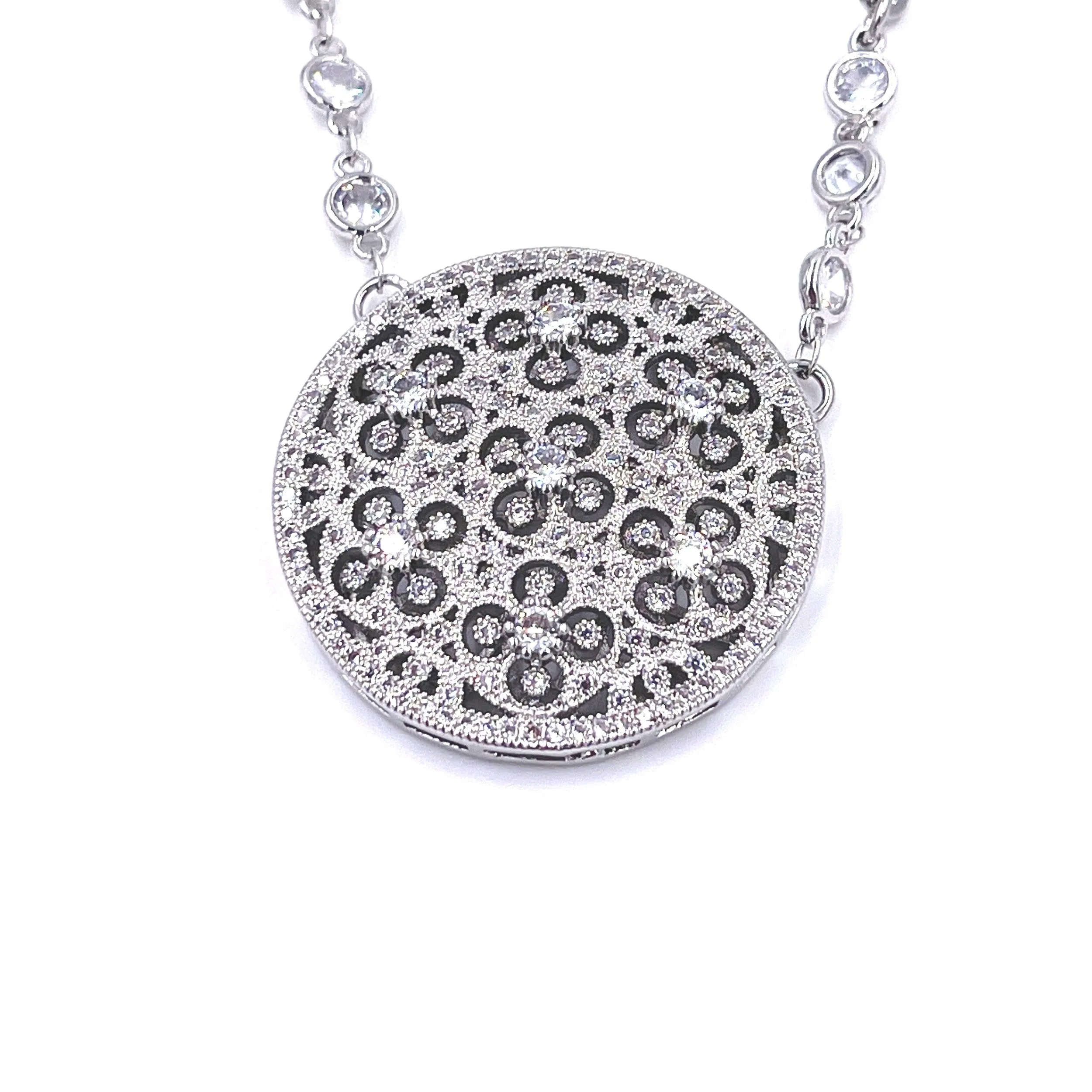 Ashley Gold Stainless Steel Open CZ Inlay Art Deco CZ Chain Necklace