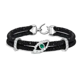 B487  Emerald Evil Eye White Diamonds with Diamond Columns