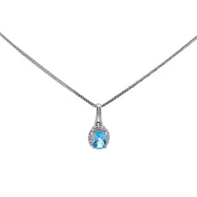 Baikalla 14K Gold Oval Swiss Blue AAA Topaz Pendant Necklace With Diamonds