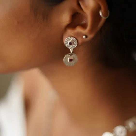 Beaten Coin Ruby Earring