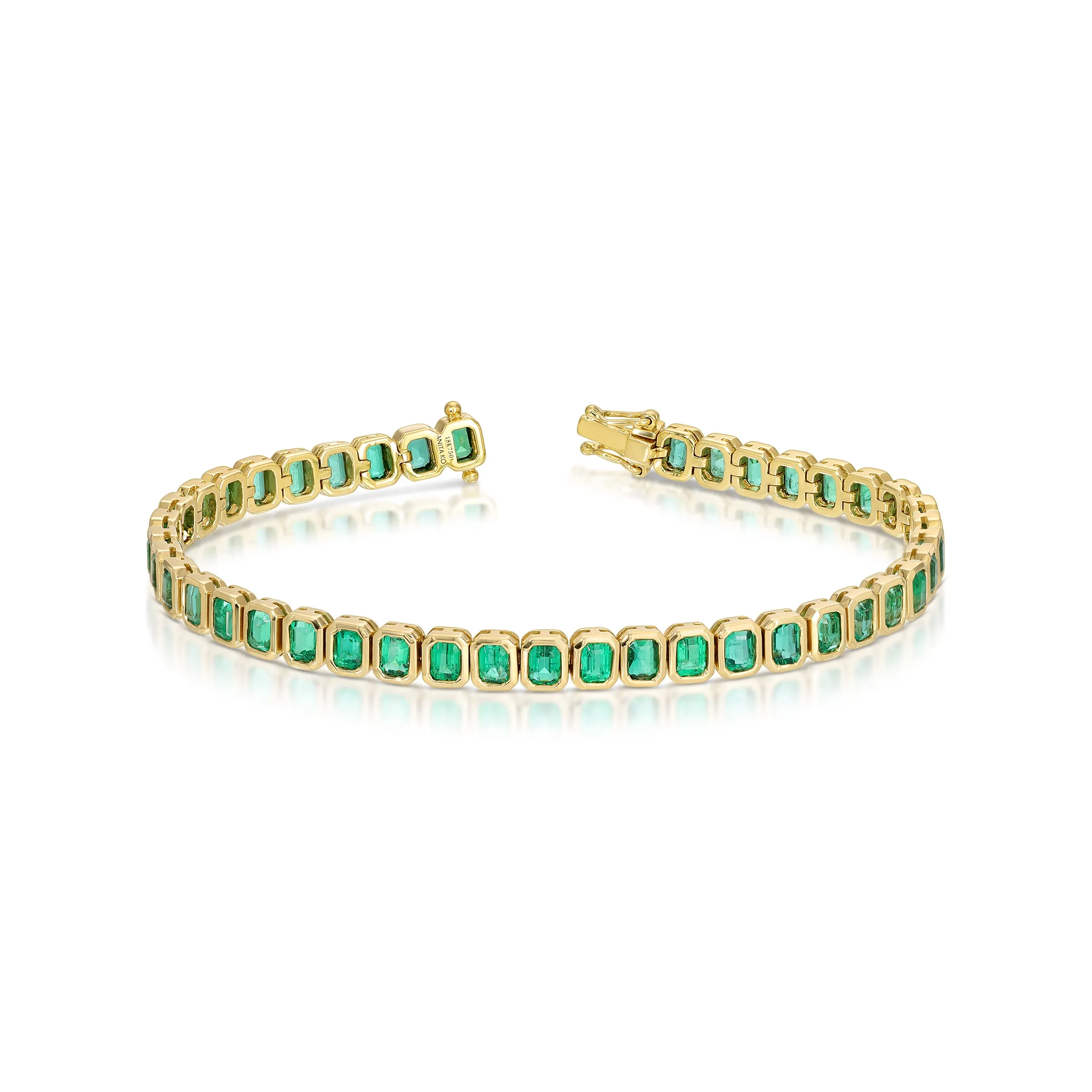 BEZELED EMERALD CUT EMERALD BRACELET