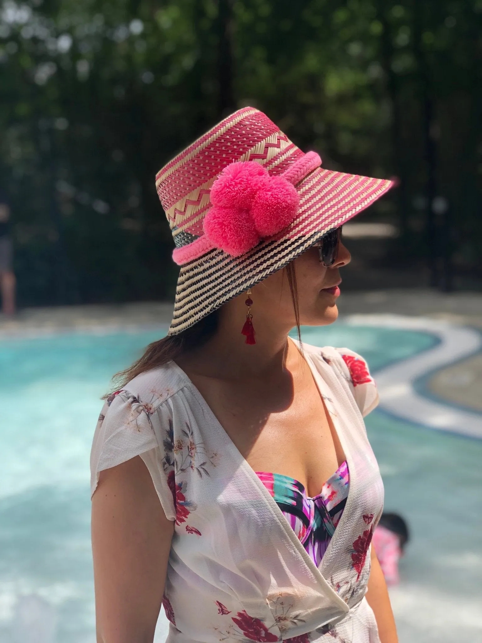 Black Handwoven Hat with Colorful Pompom Band