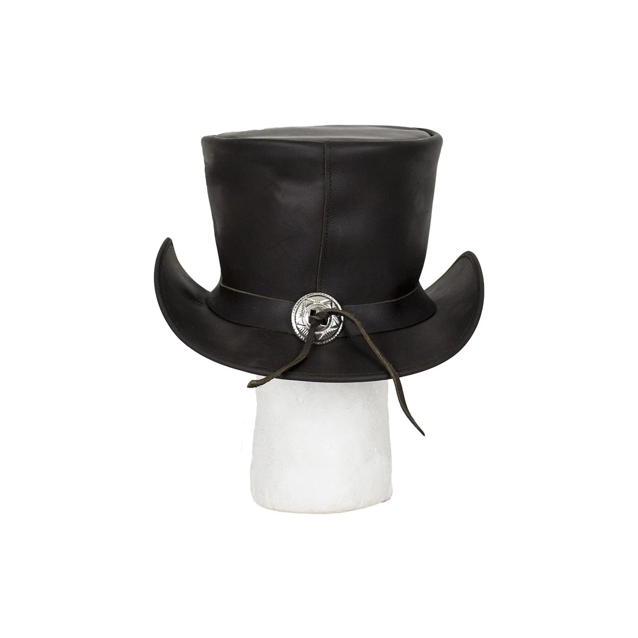 Black Naked Leather Deadman Top Hat With Chrome Chain