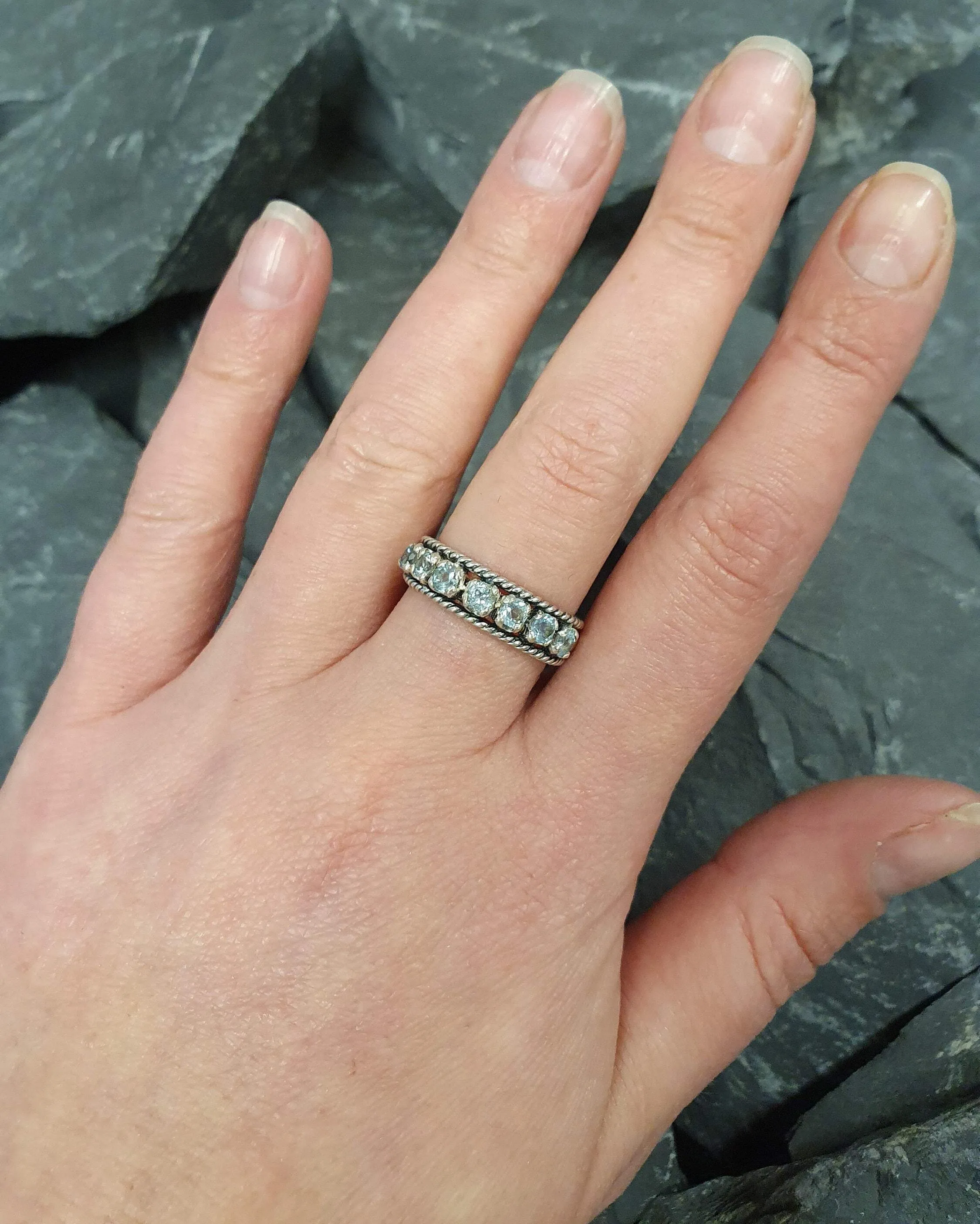 Blue Topaz Ring - Sky Blue Eternity Band - Vintage Topaz Ring