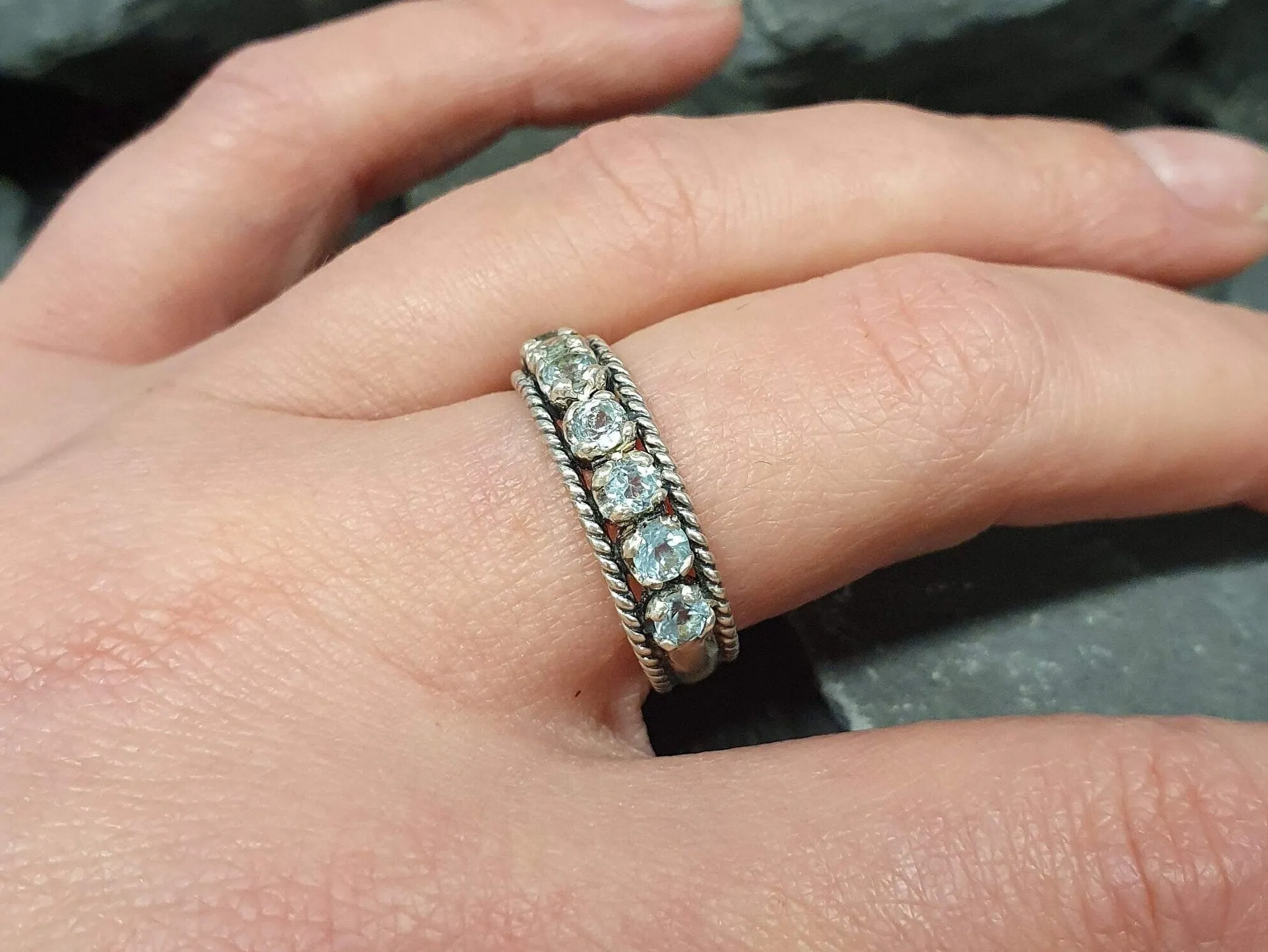 Blue Topaz Ring - Sky Blue Eternity Band - Vintage Topaz Ring