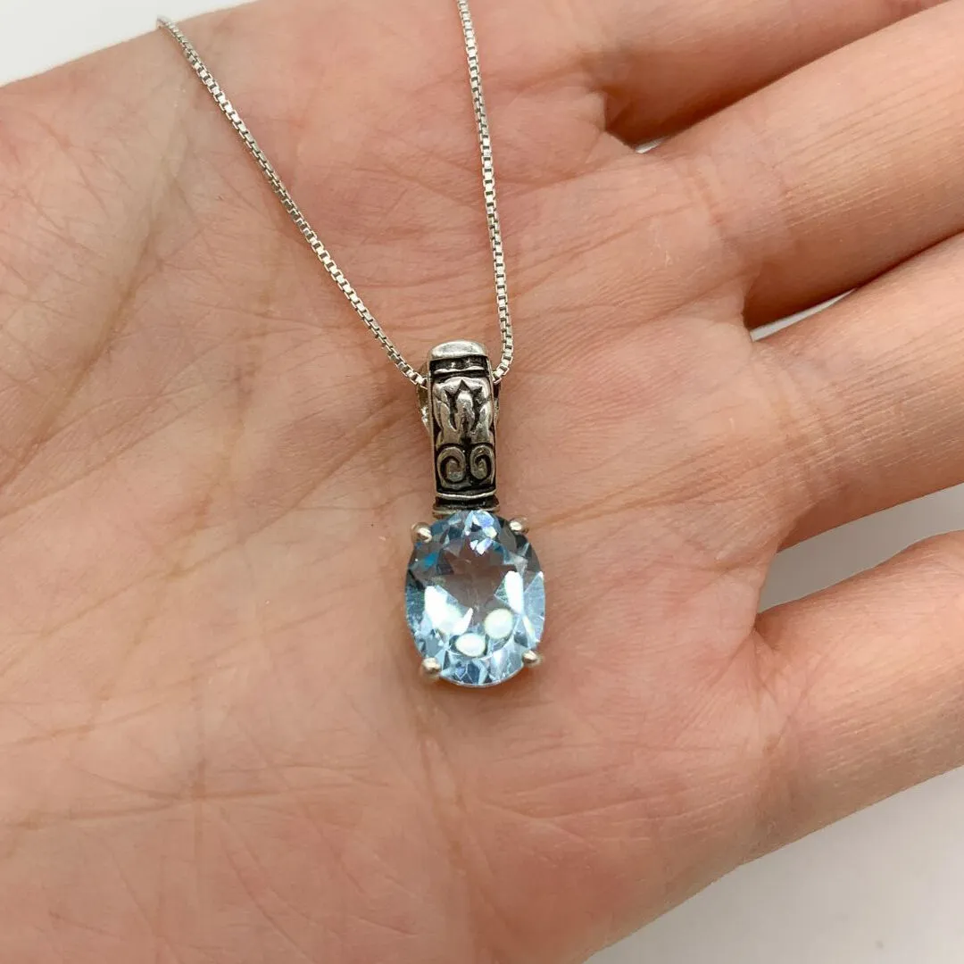 Blue Topaz Silver Necklace - Natural Blue Topaz Pendant - December Birthstone