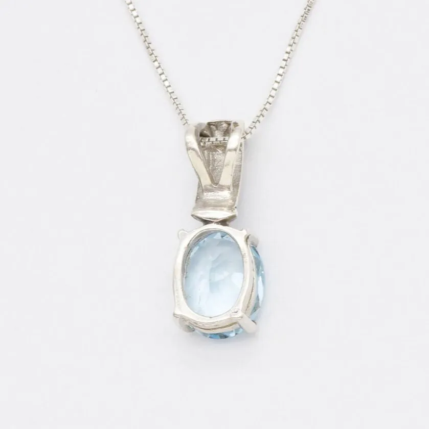 Blue Topaz Silver Necklace - Natural Blue Topaz Pendant - December Birthstone