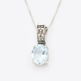 Blue Topaz Silver Necklace - Natural Blue Topaz Pendant - December Birthstone