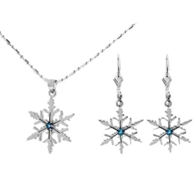 Blue Topaz Snowflake Necklace and Dangle Earrings Set