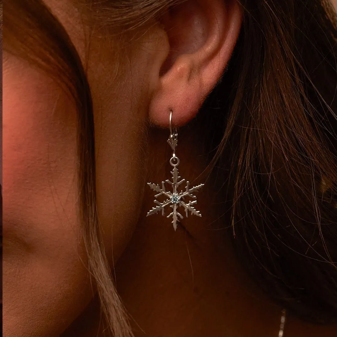 Blue Topaz Snowflake Necklace and Dangle Earrings Set