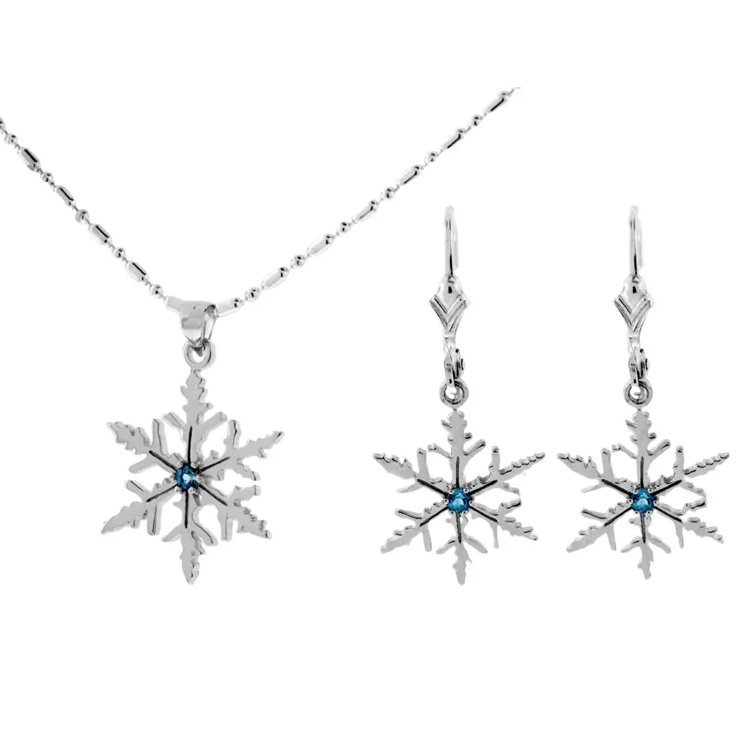 Blue Topaz Snowflake Necklace and Dangle Earrings Set