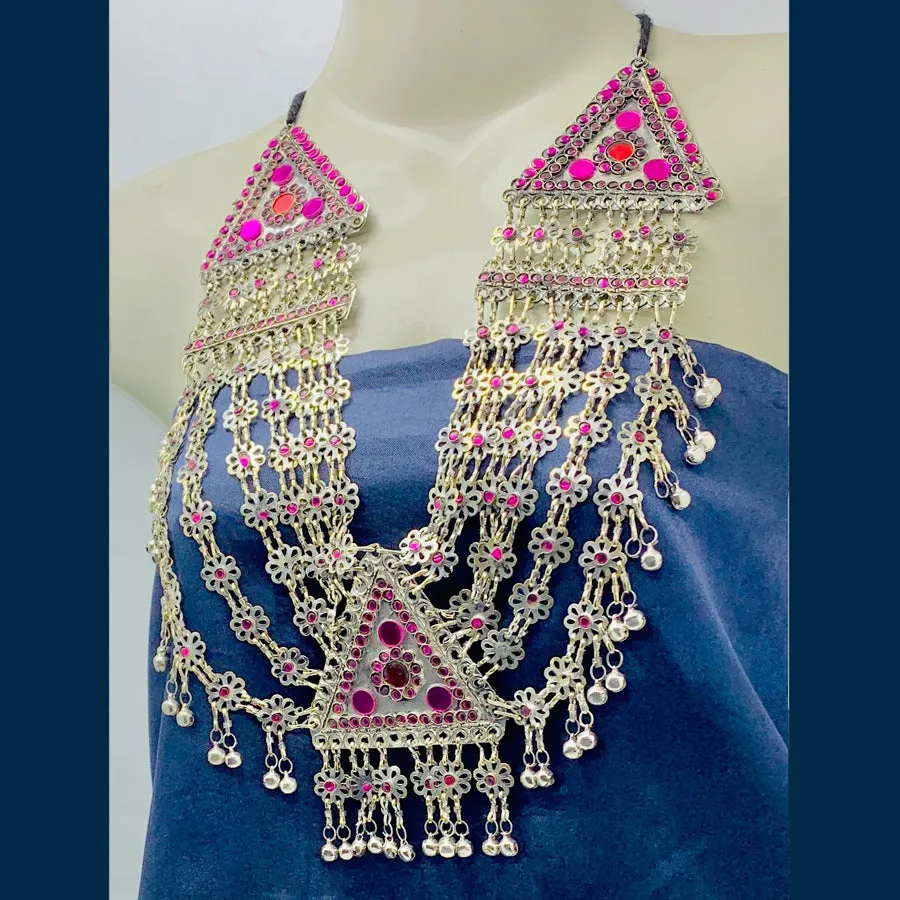 Bohemian Multilayers Necklace With Pink Glass Stones