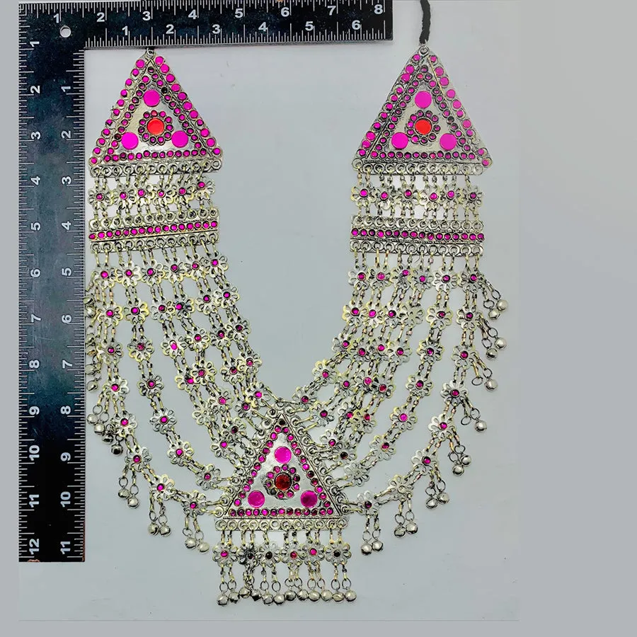 Bohemian Multilayers Necklace With Pink Glass Stones