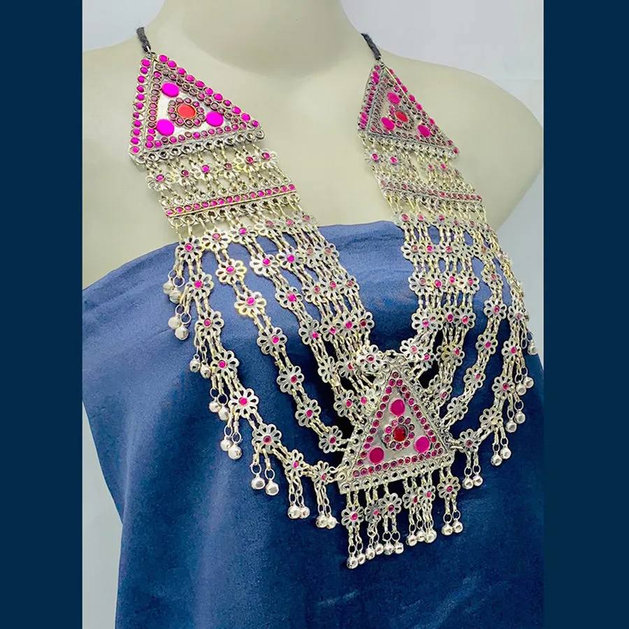 Bohemian Multilayers Necklace With Pink Glass Stones