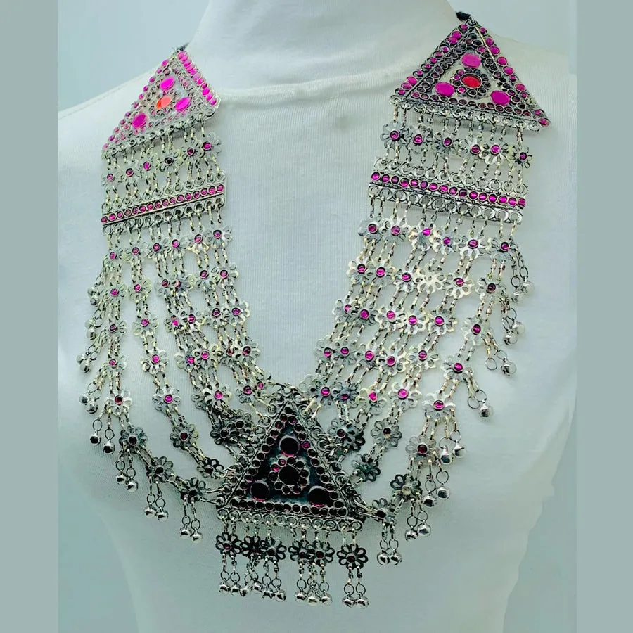 Bohemian Multilayers Necklace With Pink Glass Stones