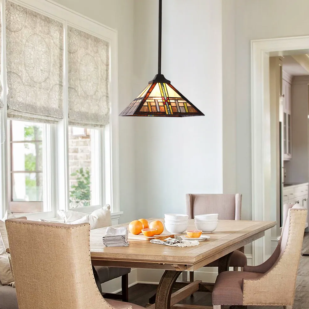 BONLICHT Pendant Lighting Tiffany-Style Mission, 1-Light Mini Chandelier 12-inch Glass Shade