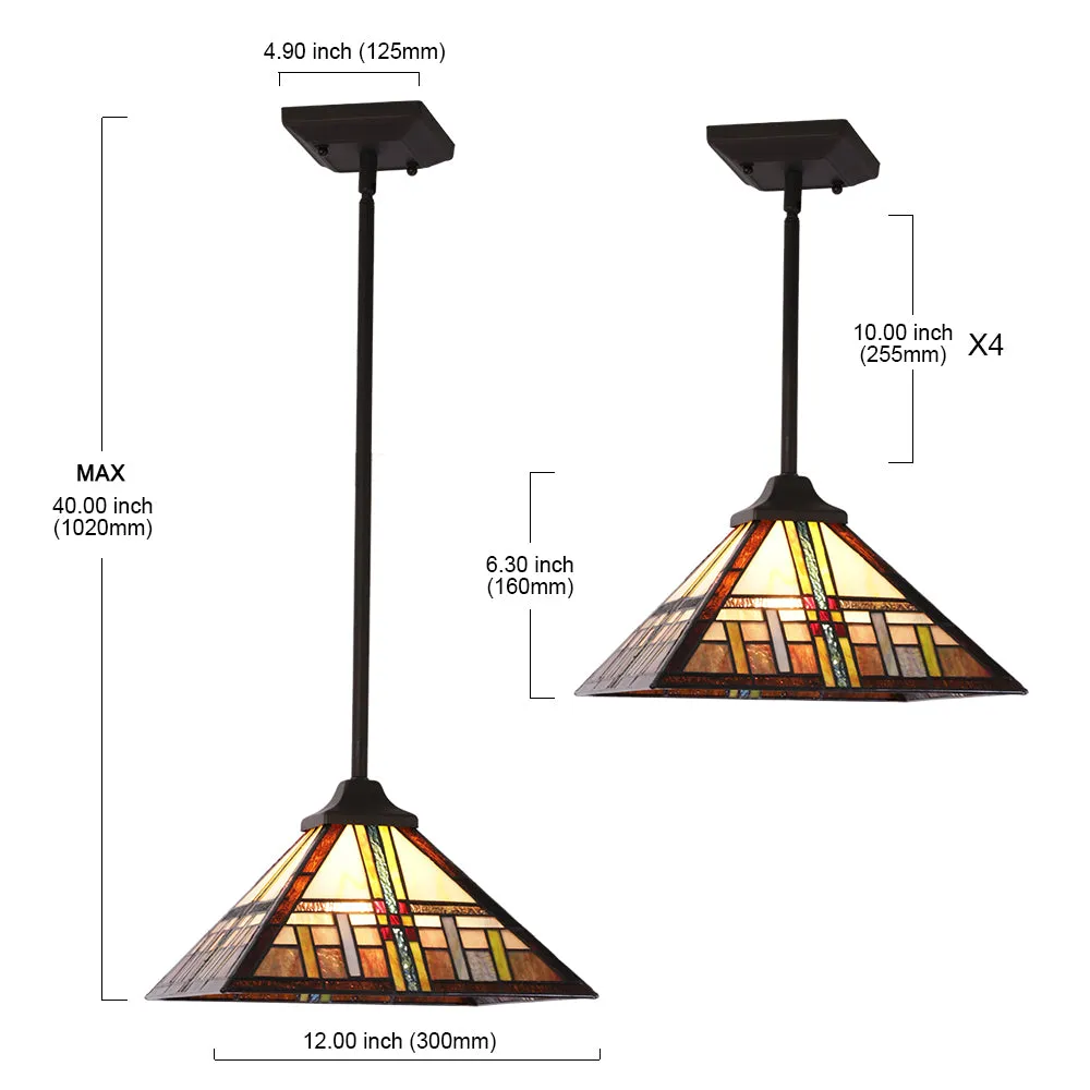 BONLICHT Pendant Lighting Tiffany-Style Mission, 1-Light Mini Chandelier 12-inch Glass Shade