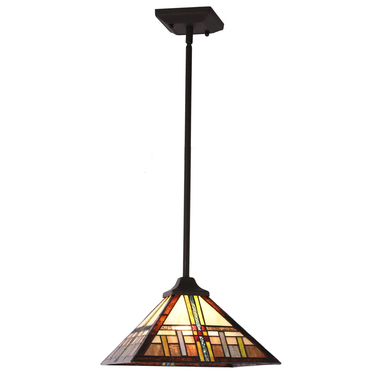 BONLICHT Pendant Lighting Tiffany-Style Mission, 1-Light Mini Chandelier 12-inch Glass Shade