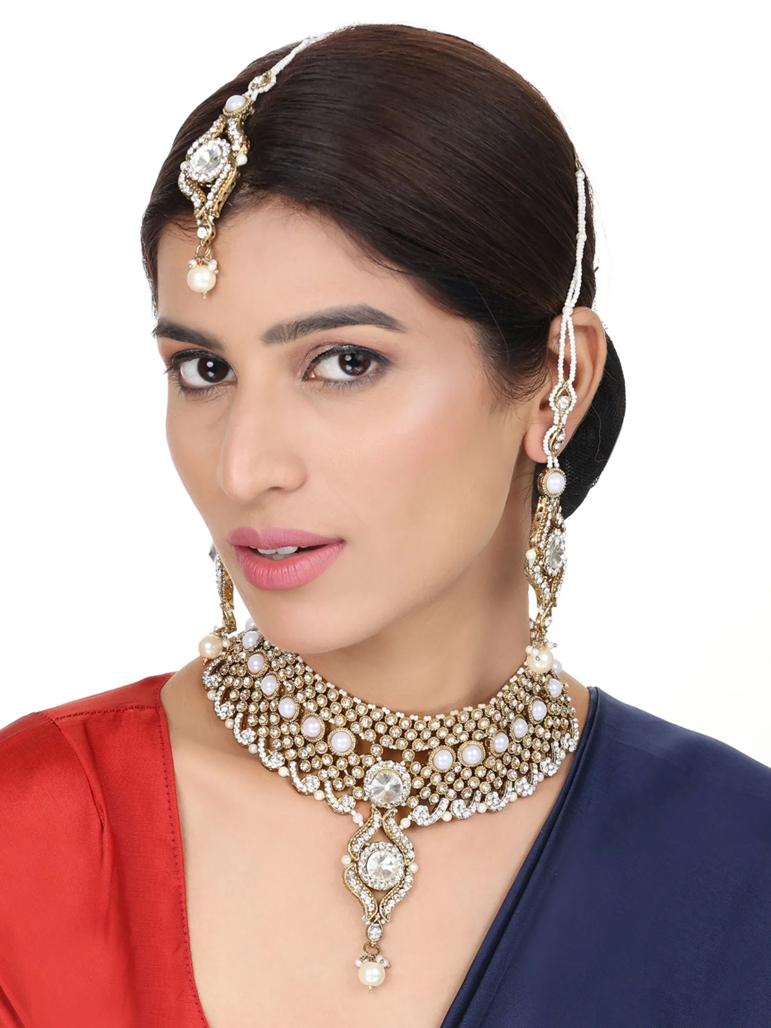 Brass Off-White Jewelry Set - Elegance In Subtle Hues - Anikas Creation