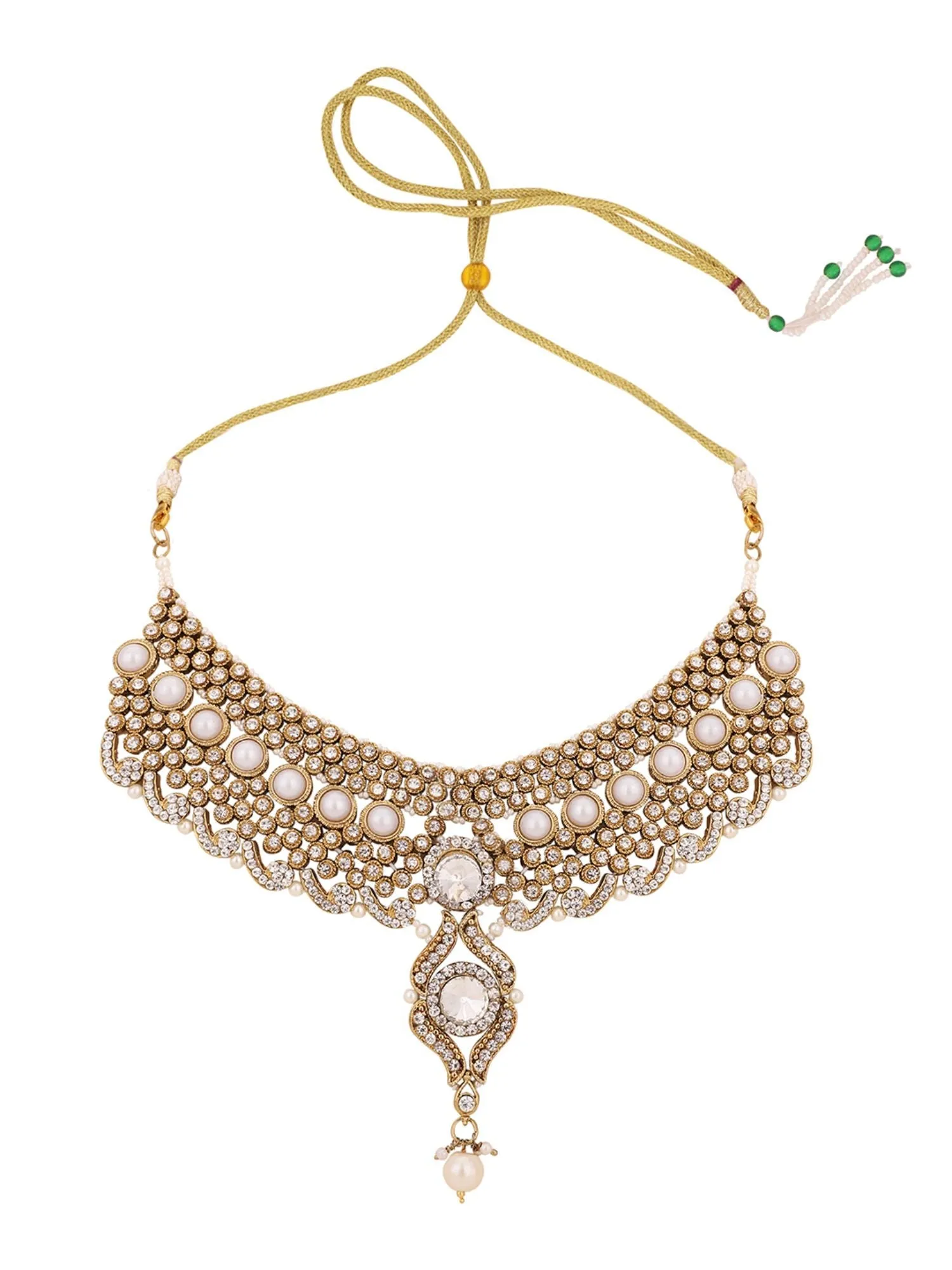 Brass Off-White Jewelry Set - Elegance In Subtle Hues - Anikas Creation