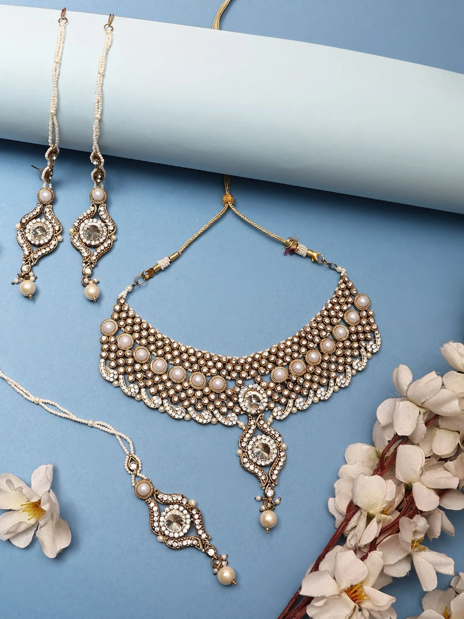 Brass Off-White Jewelry Set - Elegance In Subtle Hues - Anikas Creation